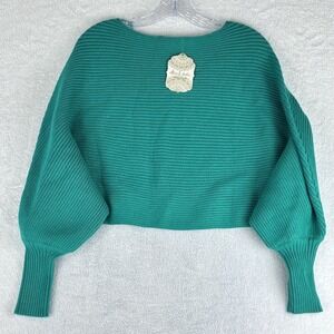 NWT Altar'd State Kelly Green Boat Neck Knit Cropped Sweater Size‎ XS